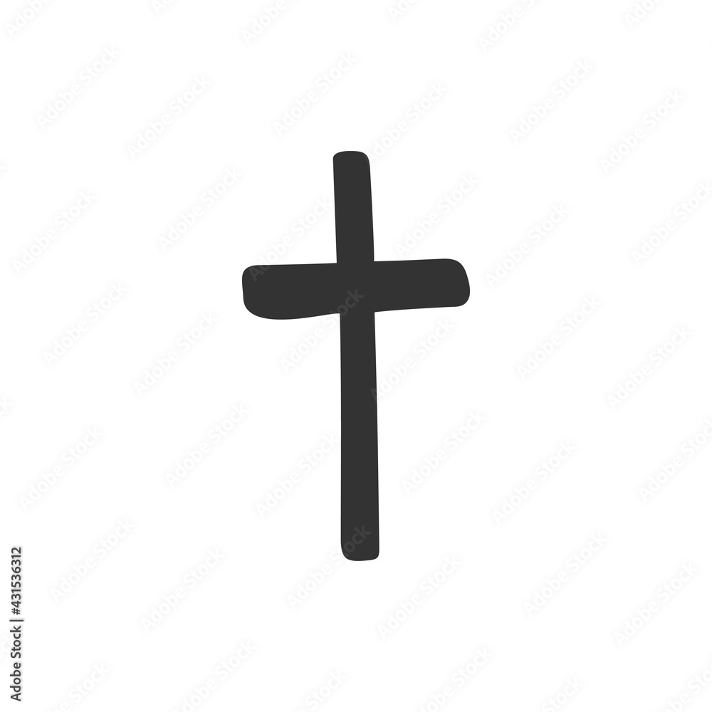 Hand-drawn Christian cross isolated on white background. Religion and Christianity. Christian symbol. Vector illustration