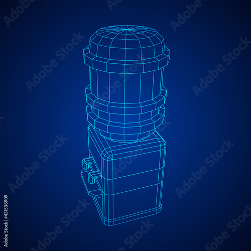 Water cooler with full bottle. Refreshment office concept. Wireframe low poly mesh vector illustration