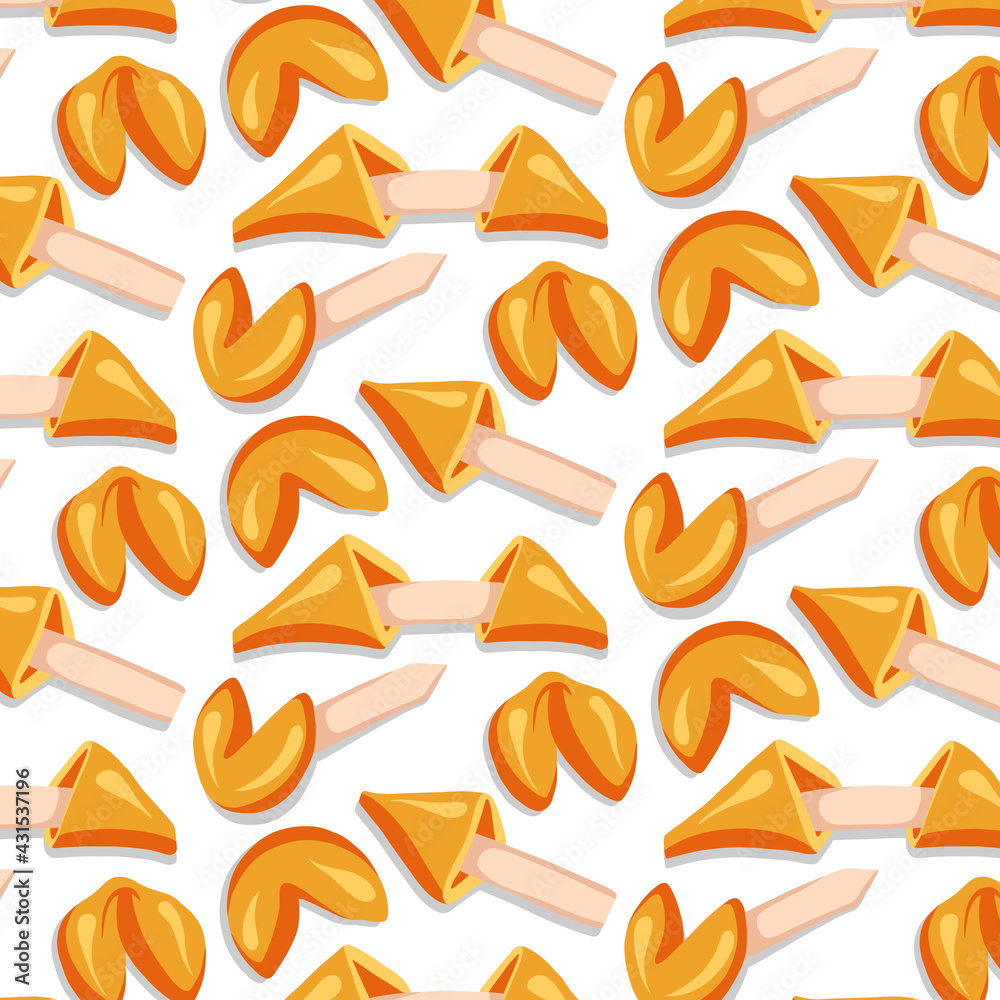 Fortune cookies seamless patterns drawn in cartoon style Fortune cookies seamless patterns drawn in cartoon style