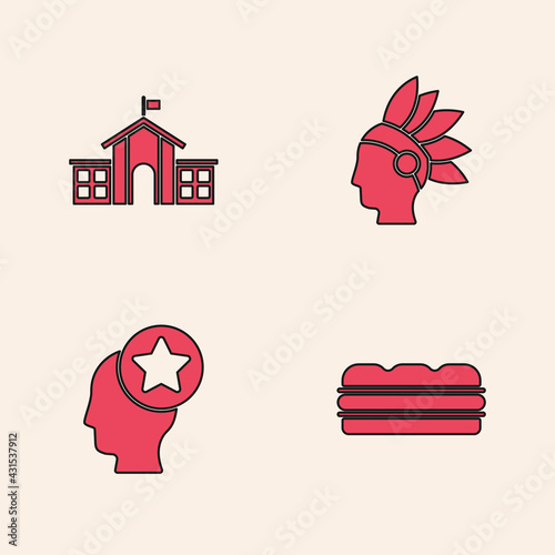 Set Sandwich, United States Capitol Congress, Native American Indian and USA Head icon. Vector