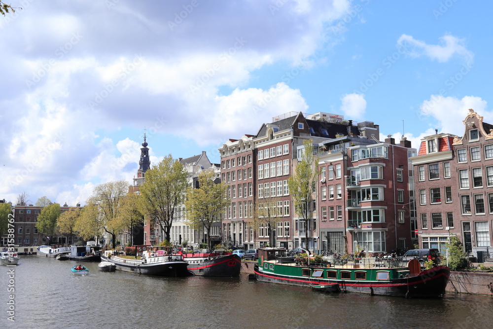 Amsterdam Oude Schans Canal View with Buildings and Boats