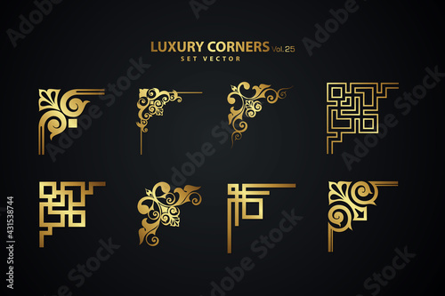 Vintage art deco luxury corner set. Vector golden geometric template for borders and frames
