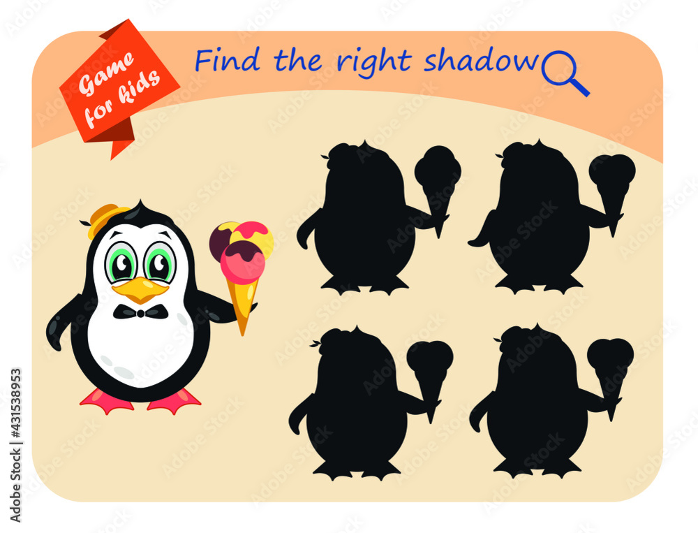 Obraz premium Educational game for children. Find the right silhouette of the penguin 