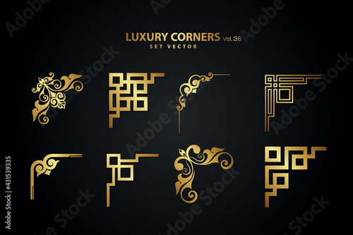 Vintage art deco luxury corner set. Vector golden geometric template for borders and frames