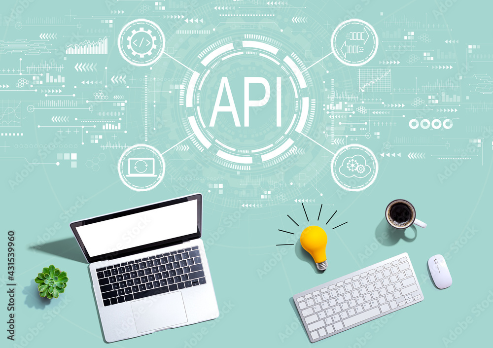 API - application programming interface concept with computers with a light bulb