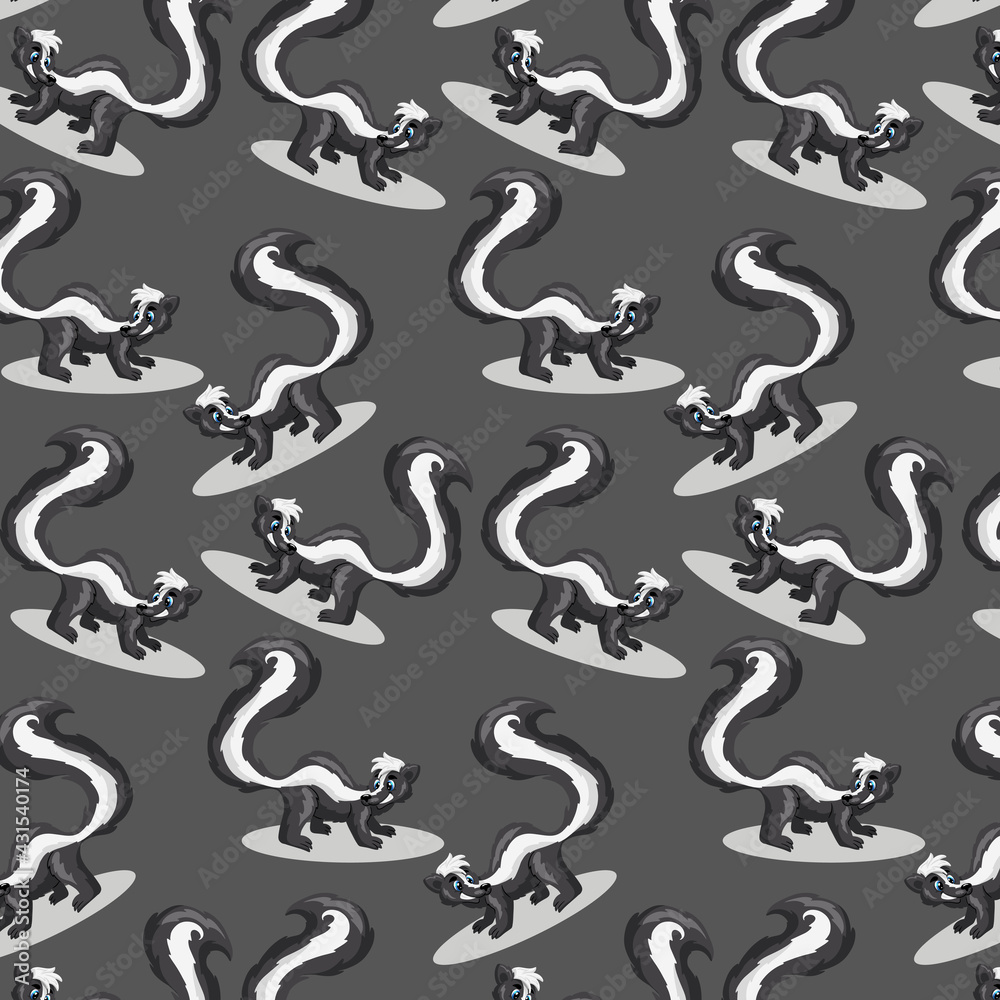 Animals character funny skunk seamless pattern in cartoon style