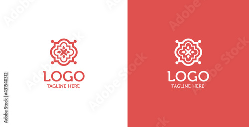 Tile flower swirl art oriental, ethnic, arabic luxury logo design