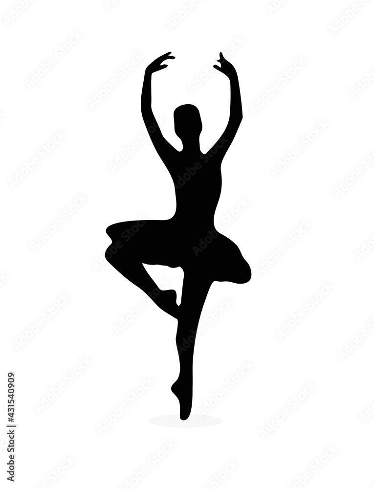 Silhouette of ballerina isolated on white background