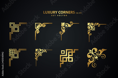 Vintage art deco luxury corner set. Vector golden geometric template for borders and frames