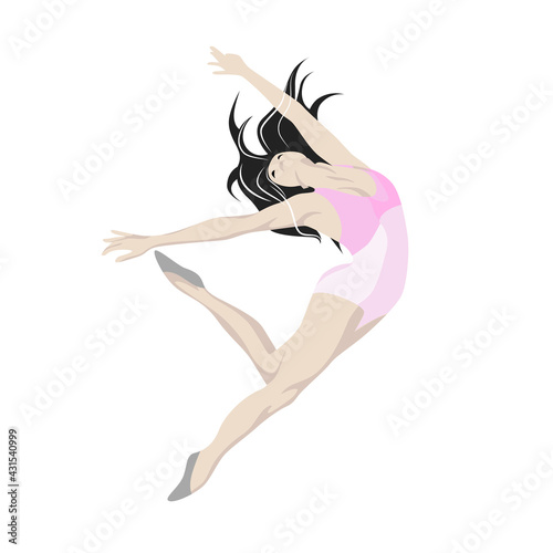 The girl is dancing in a swimsuit. Without background