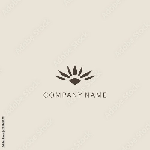 A symbol or logo of a simple, minimalistic, stylized flower shape, consisting of several elements. Made with a spot.