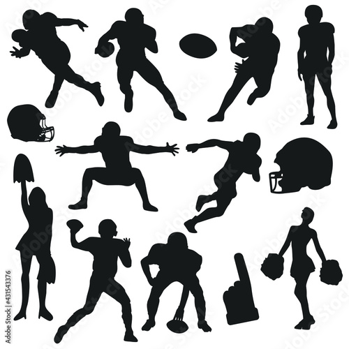 Football Illustration Clip Art Design Scene. Collection Silhouettes Icon Sport Vector.