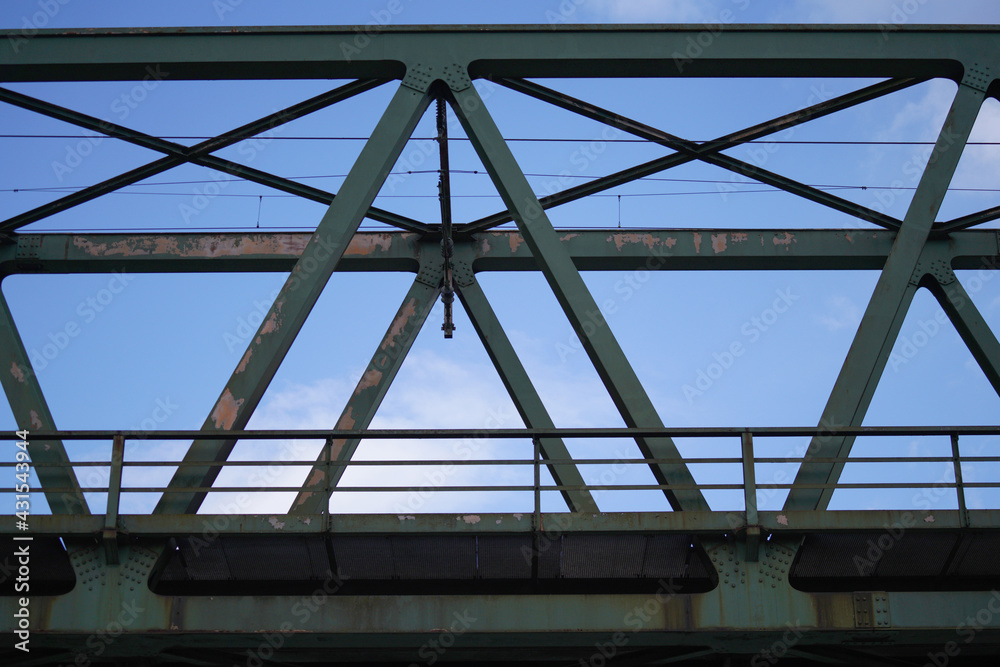Steel construction as a railway bridge in Germany with riveted steel girders Steel construction as a railway bridge in Germany with riveted steel girders