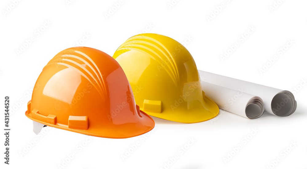 Fototapeta premium Construction helmet isolated on white background, engineer safety concept.