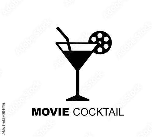 movie cocktail logo design concept stock vector