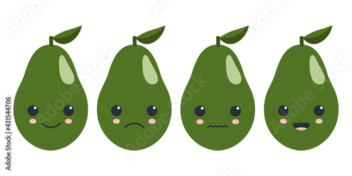 avocado with different emotions. vector.