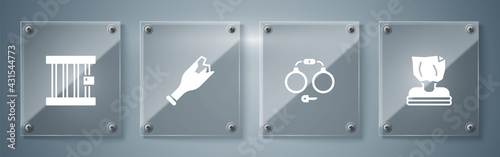 Set Kidnaping, Handcuffs, Broken bottle as weapon and Prison window. Square glass panels. Vector