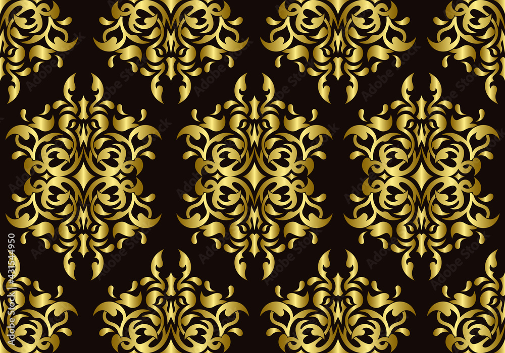 Damask Golden Seamless Pattern, Luxury textures for wallpapers, Backgrounds.