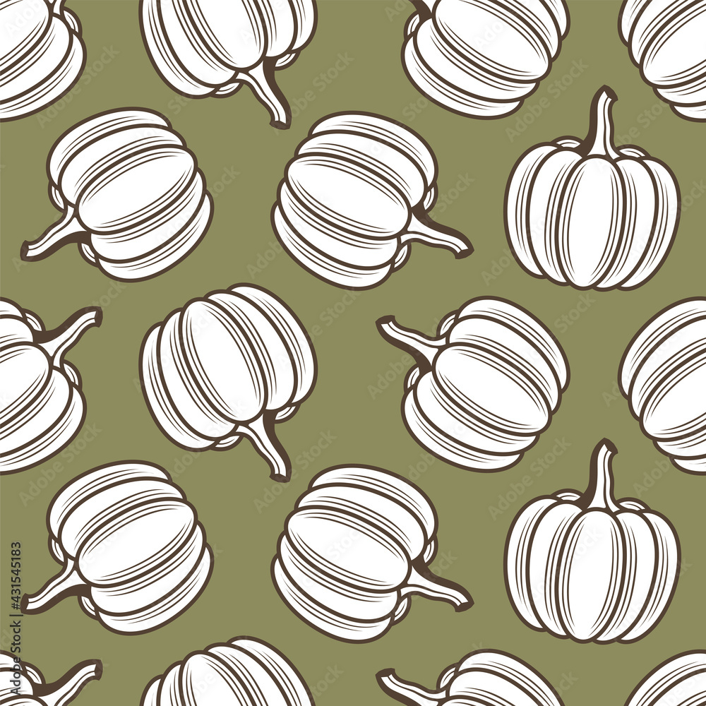 seamless pattern with vegetable pumpkins isolated on green background seamless pattern with vegetable pumpkins isolated on green background