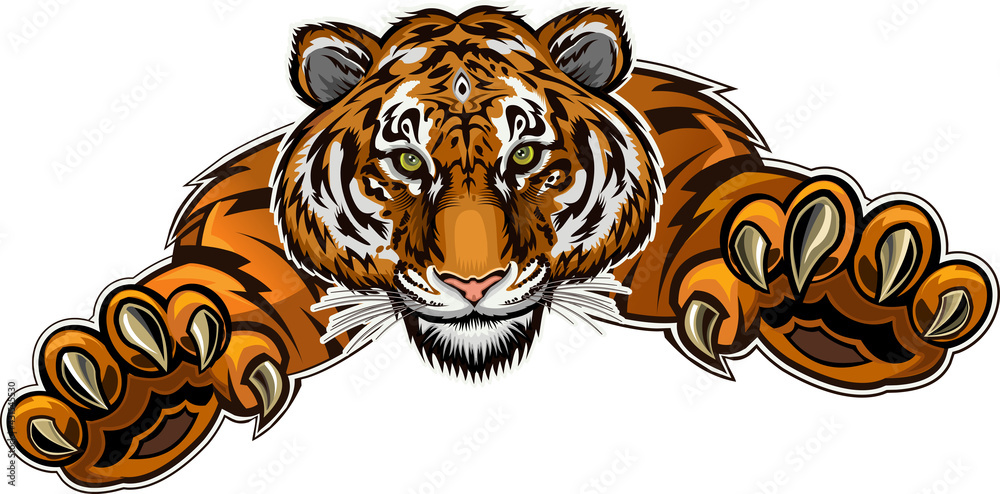 Beautiful face portrait of tiger. Striped fur coat. Tiger Jump. Tattoo  Stock Illustration | Adobe Stock
