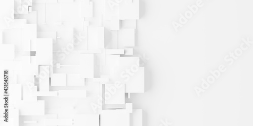 Random scaled white cube boxes block background wallpaper banner with copy space © Shawn Hempel