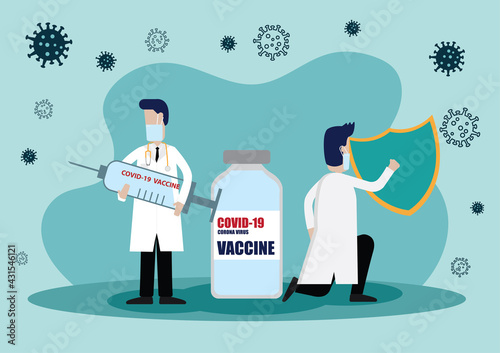 View of Doctors Holding Covid-19 Syringe with Corona Virus Vaccine Bottle For Covid19 Protection