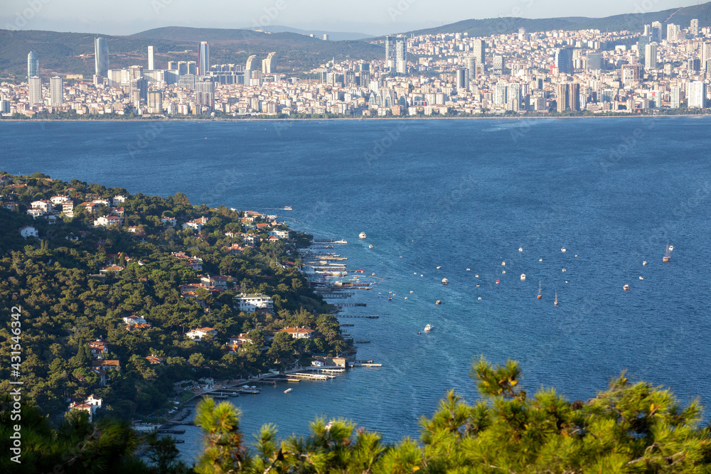 View of Aya Nikola beach from the top of Buyukada and Istanbul beaches in the background.