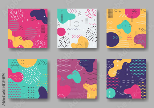 Set of abstract memphis backgrounds. Vector abstract geometric line graphic shapes