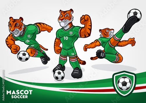 set of cartoon tigers for soccer team