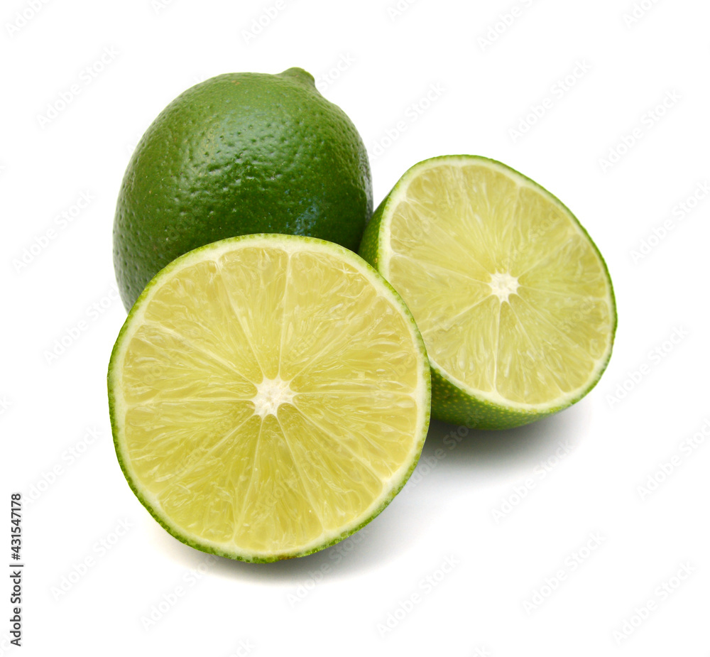 Fresh limes Isolated on white background