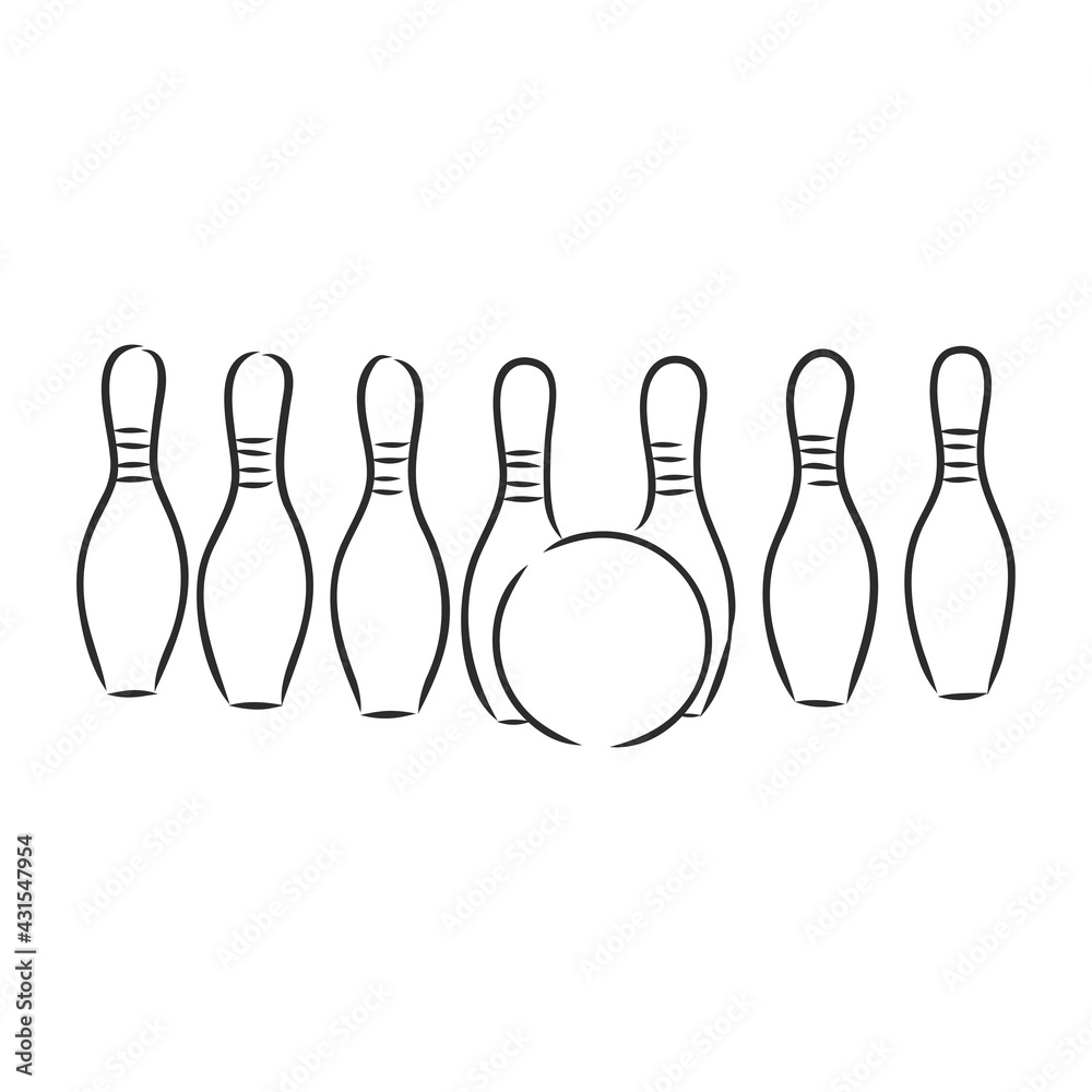 Bowling skittles and ball sketch vector illustration Bowling skittles and ball sketch vector illustration