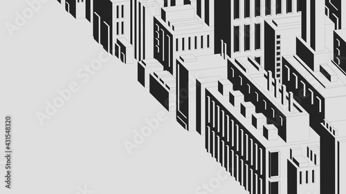 Abstract composition of urban environment, industrial architectural fantasy black and white graphic vector background