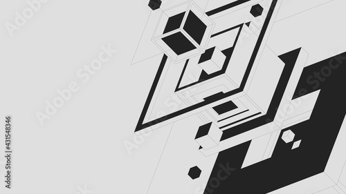 Composition of abstract geometric shapes, squares and cubes of various sizes, minimalistic brutalism in monochrome colors, vector background for poster art and prints
