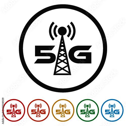 5G network tower ring icon isolated on white background color set