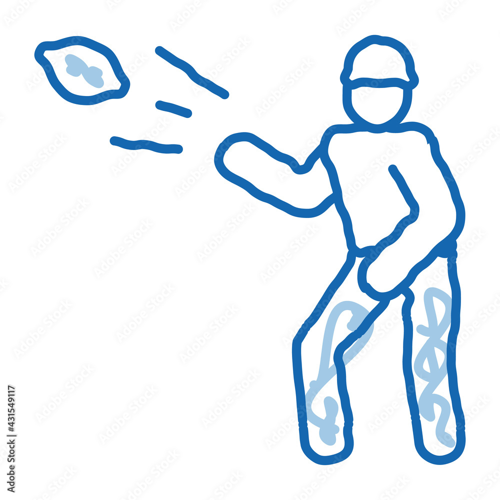 Rugby Player Throws Ball doodle icon hand drawn illustration Rugby Player Throws Ball doodle icon hand drawn illustration