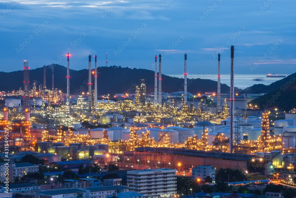 Oil-refinery and petrochemical plant at twilight.