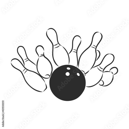 Bowling skittles and ball sketch vector illustration Fototapet
