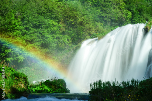 Marmore Waterfall detail with rainbow, Terni, Valnerina, Umbria, Italy photo