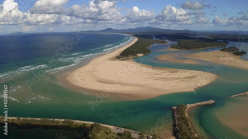 View of River Mouth in Nambucca Heads Australia Stunning Aerial View amazing sandbank green crystal water Part 02 photo