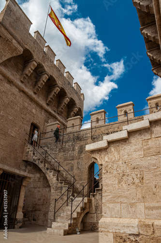Valencia, Spain: 07-19-2019: Towers of Quart Torres de Quart, the one of the most visited land mark in the old town centre.