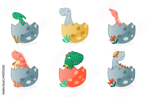 Cute cartoon dinosaur dotted egg. Vector illustration with dino for kids t-shirt design.