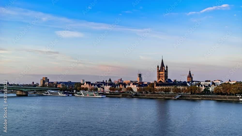 Time lapse shot, the Rhine and cargo ships during the day Time lapse shot, the Rhine and cargo ships during the day