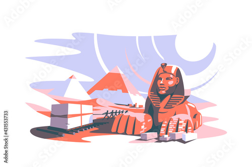 Building pyramid in egypt vector illustration. Slave people in ancient time flat style. Famous touristic attractions and desert panorama concept. Isolated on white background