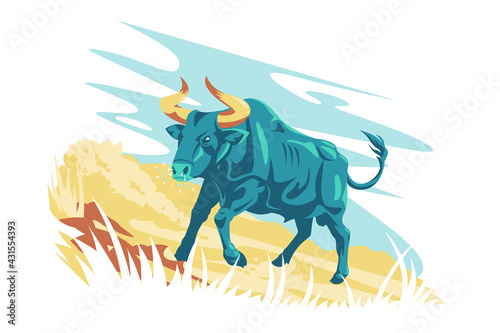 Fényképezés Wild animal character aurochs vector illustration