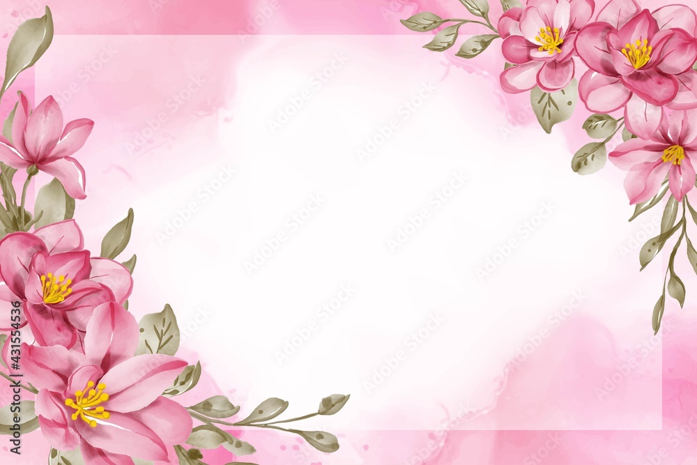 beauty flower pink watercolor frame background