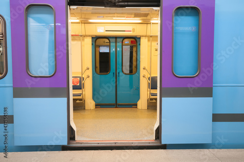 Subway train with opening doors on the platform