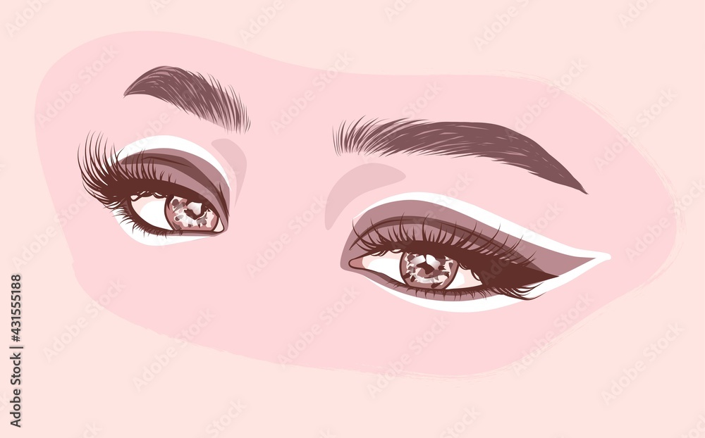 Sexy luxurious eye with perfectly shaped eyebrows and full lashes. Idea for business visit card, typography vector. Perfect salon look. Sexy luxurious eye with perfectly shaped eyebrows and full lashes. Idea for business visit card, typography vector. Perfect salon look.