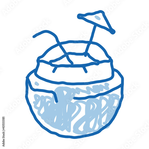 Coconut Tropical Cocktail doodle icon hand drawn illustration