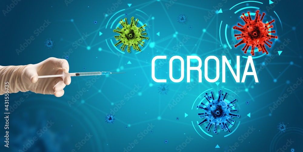 Syringe, medical injection in hand, coronavirus vaccine concept