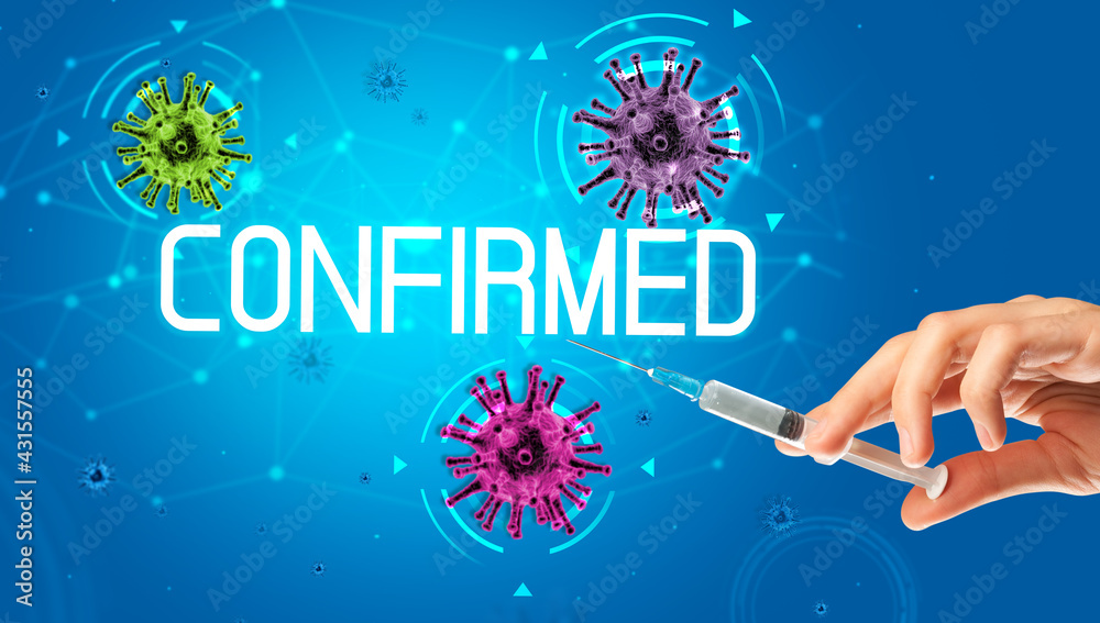 Syringe, medical injection in hand, coronavirus vaccine concept